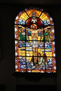 The crucifixion of Jesus, stained glass window, Holy Trinity Cathedral, Addis Ababa.